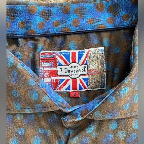 Men's Brown and Blue Polka Dot Shirt - Picture 11 of 15